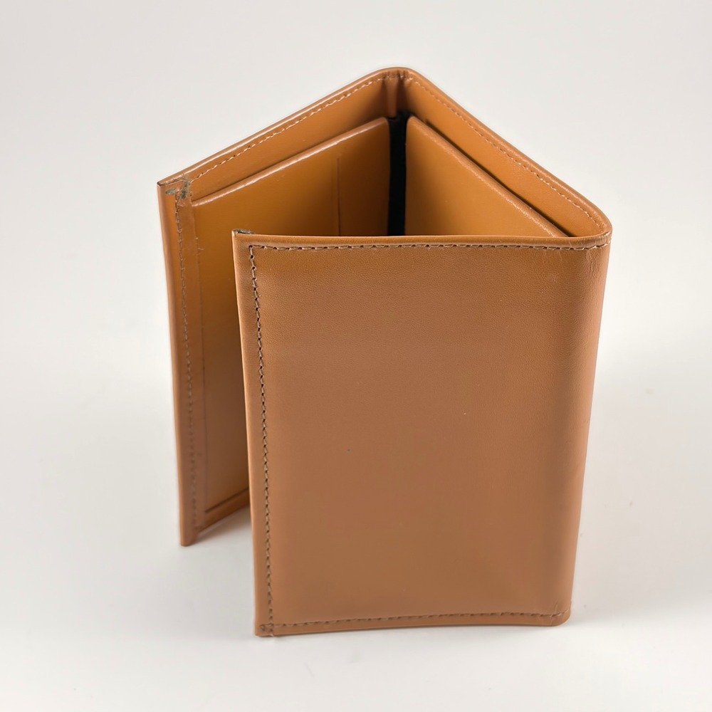 Tan Top Grain Cowhide Leather Trifold Wallet Mens Embossed Crest Brown - Picture 5 of 5